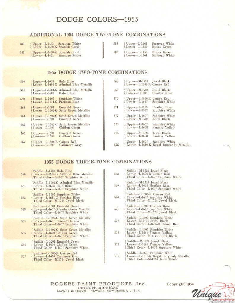 1955 Dodge Paint Charts Rogers 3